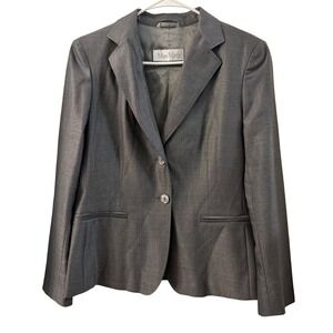 MaxMara Womens‎ Gray Virgin Wool Silk Blend Blazer Jacket Size 42 US 12 Preppy